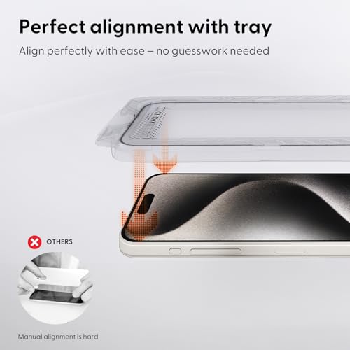 Primoov 2-Pack iPhone 16 Pro Screen Protector [Auto-Align Kit][Bubble-Free][Dust-Resistant] Ultra HD Clear, 9H Tempered Glass, Case-Friendly Design (iPhone 16) by Primoov - Used condition - Image 3