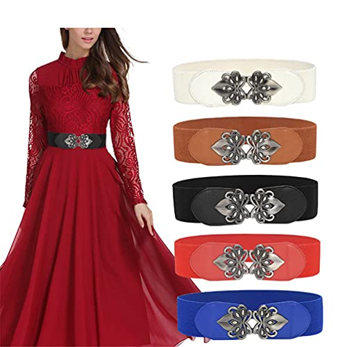 Women Vintage Wide Waist Belt Elastic Retro Cinch Belt Stretchy Belt with Metal Buckle4