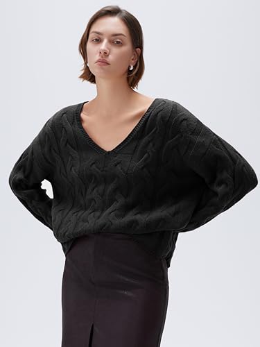 SUUKSESS Women Oversized Cable Sweaters V Neck Long Sleeve Knit Trendy Outfits3