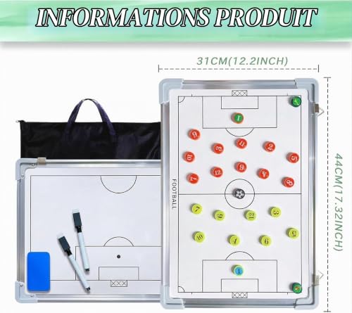 CREADY® Planche d'entraîneur de football 44 x 31 cm, dossier tactique pour l'entraînement, cadeaux pour entraîneurs, tableau de football magnétique, tableau d'entraîneur de football avec pièces – vue 3
