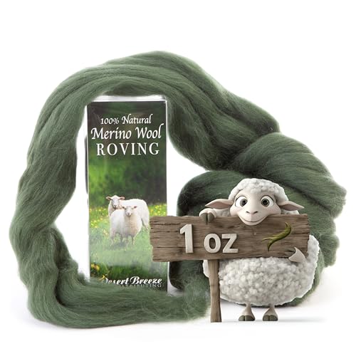 Desert Breeze Distributing 100% Natural Merino Wool Roving - Premium Combed Top Merino Roving Wool - Tapestry, Spinning, Wet Felting & Needle Felting Supplies - 21.5 Micron - 1 oz, Color Bottle Green