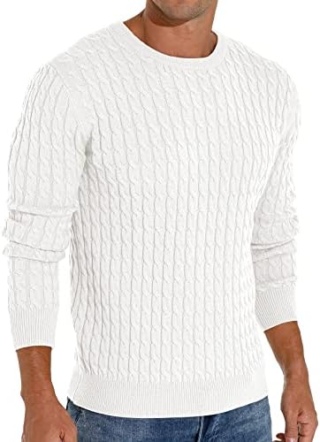 Askdeer Men's Pullover Sweater Crewneck Classic Soft Knitted Sweaters with Ribbing Edge White