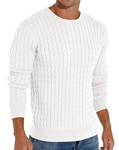 Askdeer Men's Pullover Sweater Crewneck Classic Soft Knitted Sweaters With Ribbing Edge White #TOP3