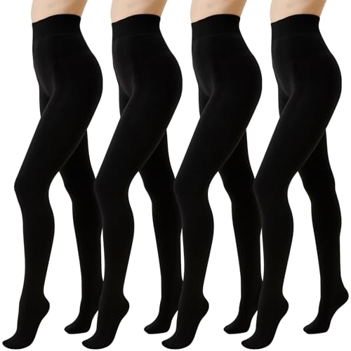 InfiniZer 4 Pairs 80 Denier Black Tights Women Soft Stretch Opaque Tights High Waisted Ladies Pantyhose (UK Alpha S M Regular Regular Black)