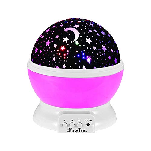 Slowton Star Night Light Projector for Kids, Starry Lighting Lamp Rotating Bedside Rest Light Baby Sleep Soothers Colorful LED Moon Star for Baby Nursery Bedroom Room (Pink)