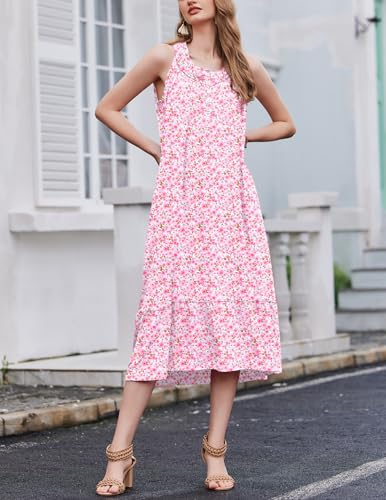 Image of Ekouaer 2 Pack Nightgowns for Women Sleeveless Long Night Gowns Victorian Nightdress with Pockets Soft Ladies Gown