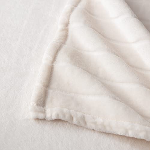 Bertte 330 Gsm Lightweight Fluffy Cozy Luxury Decorative Stripe Bed Couch Plush Throw Super Soft Fuzzy Warm Blanket, Queen(90"X 90"), Ivory White #TOP4