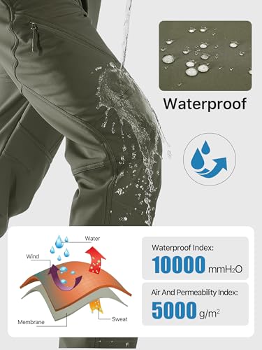 Image of FREE SOLDIER Men's Fleece Lined Outdoor Cargo Hiking Pants Water Repellent Softshell Snow Ski Pants with Zipper Pockets