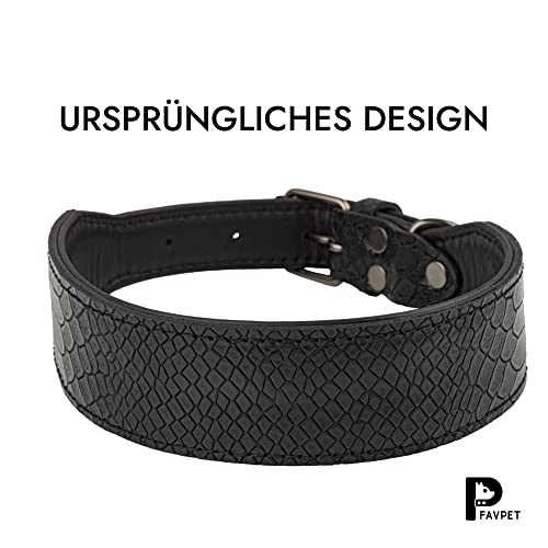 FAVPET Luxus Echtleder Halsband Hund Breit mit QR Code Anhänger, Gepolstertes Hundehalsband Leder Breit, Breites Lederhalsband Hund, Breite Hunde Halsbänder, Welpenhalsbänder Leder (Schwarz, M)