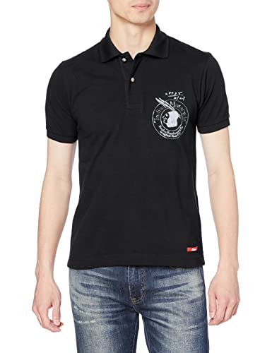 [インディアン] 鹿の子編みのコットンポロシャツです。 エンブレムのプリント。 IC-2741 ブラック