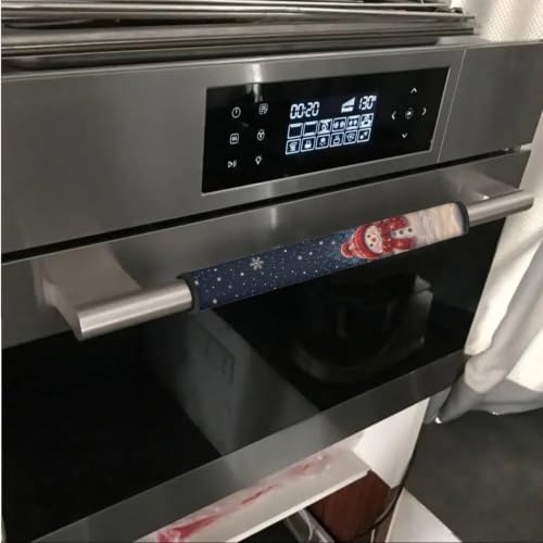 Image of Christmas Decor Refrigerator Door Handle Covers Set of 6 Kitchen Electrical Appliances Handle Protector Anti-Slip Fridge Microwave Oven Home Accessories, Snowman Snowy Night Print