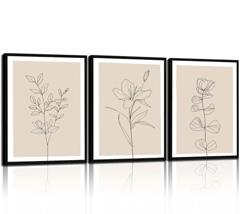 3Pcs Minimalist plant-themed wall art modern minimalist floral poster print