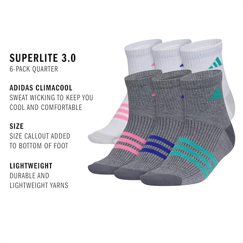 Image of adidas Unisex Kids Quarter Ankle Socks for Boys and Girls Youth (6-pack) Superlite Breathable and Lightweight Discontinued
