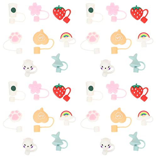 Hemoton 32pcs Cartoon Straw Covers Adorable Dust Caps for Drinking Straws Random Styles Lightweight and Reusable for Tumbler and Cup Use