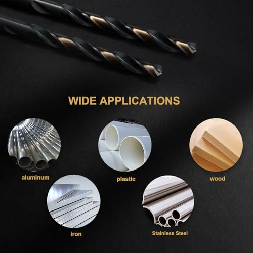 Image of HIDOTOL Drill Bit Set 29Pcs, 135 Degree Tip High Speed Steel with Black and Gold Finish, Stainless Steel, Plastic and Wood with Metal Indexed Storage Case 1 /16 inch-1 /2 inch