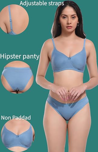 Image of REALSIDE Women Cotton Bra Panty Set for Lingerie Set|Bra Panty Set | Panty Bra Set for Women Women Lingerie Set A Beautiful Combo Pack of 3-Black,Green,Pink