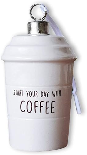 Coffee Mug Ornament - Start Your Day With Coffee - End Your Day With Wine - Girlfriend Gifts, Funny Christmas Ornament, Funny Christmas Gift