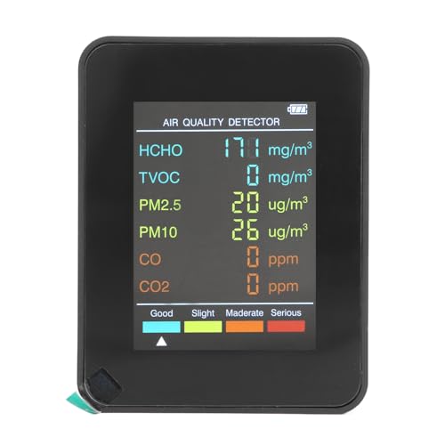 Monitor Jakości Powietrza, CO2 TVOC HCHO PM2.5 PM10 Tester Jakości Powietrza w Pomieszczeniach dla Domu, z Podświetlanym Wyświetlaczem LCD, ładowany Przez USB (BLACK)