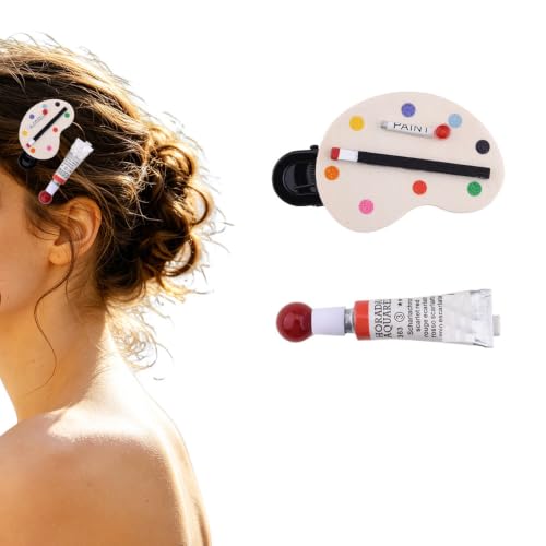 Watercolor Palette Hair Clips for Women Art Palette Hair Pins Barrettes for Girls Paint Palette Brush Hairpin for Women Paint Watercolor Brush Cute Hair Accessories Set for Girls Teens 2Pcs image 5