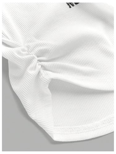 SweatyRocks Girl's Color Block Letter Graphic Tees Crew Neck Short Sleeve Ruched Y2K Tops3