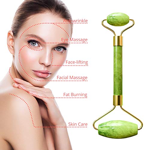 3 Pcs Jade Roller And Gua Sha Set - Real Jade Roller For Face & Jade Gua Sha Set - 100% Natural Jade Stone Roller Anti-aging Massager Skin Care Massage Tool For Facial, Eye, Neck, Body Beauty - Thumbnail 4