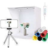 QYXINC 12.8'x12' Portable Photo Light Box with Mini Tripod & Phone Holder,128pcs LED Ring Light Box with Adjustable White/Warm/Soft Light,Folding Light Box Photography 6 Color Backdrops for Small Item