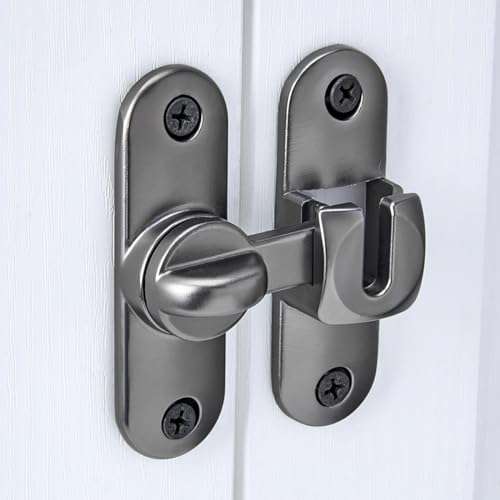 Image of INIRET Grey Barn Door Latches,90 /180 Degree Gate Lock,Flip Gate Latches Hardware,Zinc Alloy Right Angle Door Lock Latch,Door Security Sliding Door Latch Lock for Cabinets,Bathroom