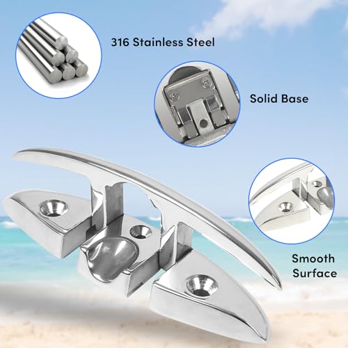 316 Stainless Steel Boat Cleats 5 Inch, Marine Grade Dock Cleats with Stainless Steel Bolts Fastener, Boat Dock Cleats Folding Dock Cleats for Deck and Boat (2 Pack) - Thumbnail 4