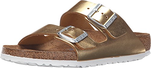 Birkenstock アリゾナ SFB サンダル ゴールドメタル, ゴールドメタリックレザー。, 6-6.5 Narrow