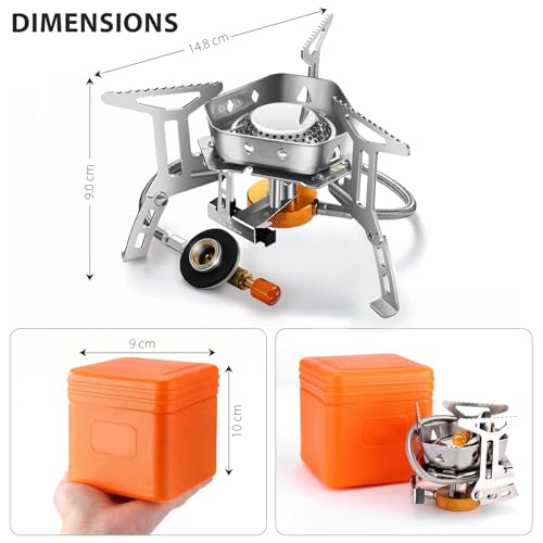 Image of HACER Camping Gas Stove with Piezo Ignition & Storage Box Portable Stainless Steel Outdoor Cooking Folding Burner for BBQ HikingTrekking Traveling and Emergency Use (Without Cylinder)