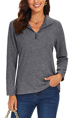 Tacvasen Fleece Sweatshirt For Women Long Sleeve Spring Casual Lightweight Quarter Zip Pullover Tops Dark Gray, Xl #TOP7