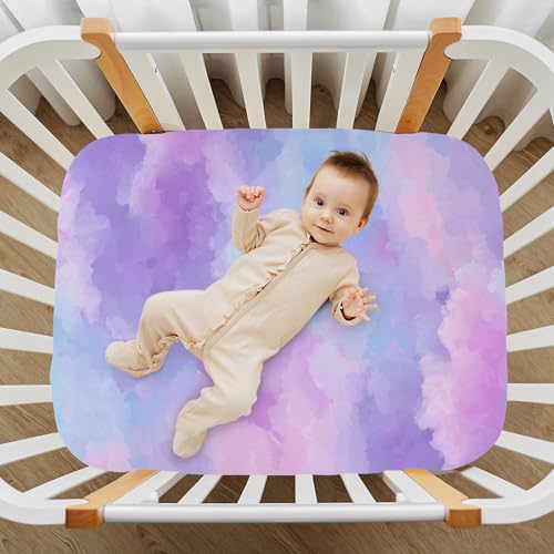 Image of Crib Sheet Breathable Soft Crib Mattress Sheet for Baby Toddler Boys Girls Fitted Crib Sheet Fit Standard Crib Mattress 52 x 28 Inch Pink Purple Blue Gradient
