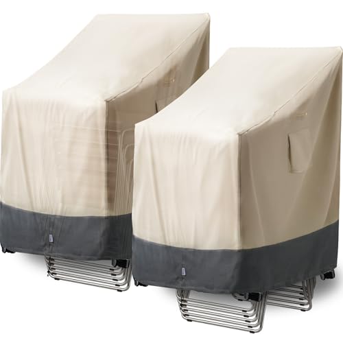 Extra Heavy Duty Stackable Patio Chair Covers Waterproof 2 Pack, Patio Furniture Covers for 4-6 Stackable Dining Chairs, Lawn Outside Outdoor Seat Cover with Air Vents, 28"W x 36"D x 47"H