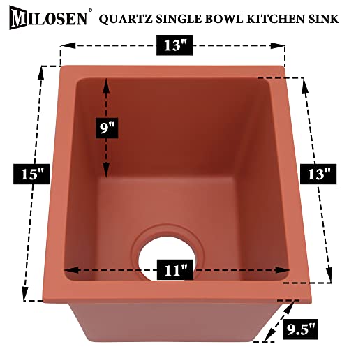 Milosen Red Small Bar Sink,Granite Composite Undermount Bar Sink, Single Bowl Small Bar Prep Kitchen Sink, Rv Kitchen Sink 13×15 Inch Quartz Composite #TOP2