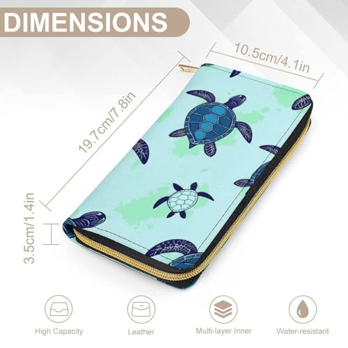 Long PU Zipper Wallet, Travel Purse Fashion Design, Huge Storage Capacity Wallet, Cute Decor Purse For Men And Women Turquoise Blue Sea Turtle2