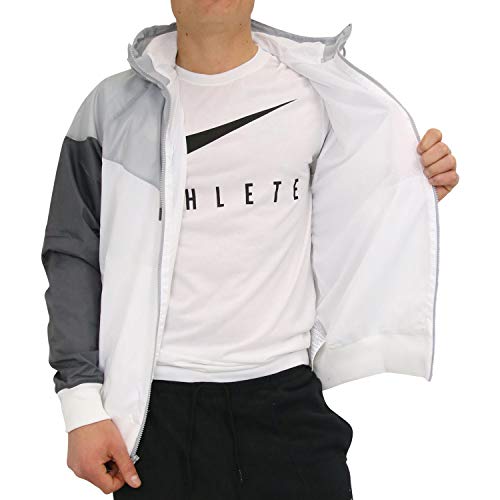 Image of Nike Mens Windrunner Hooded Track Jacket White /Wolf Grey Dark Grey /White AR2191-100 Size Small