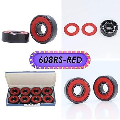 Bearing, ABEC9 608 2RS Inline Roller Skate Wheel Bearing RS Anti Rust Skateboard Ball Bearings 608RS Red Sealed Shaft Small Size 8x22x7 mm (Size : A9 8PCS)