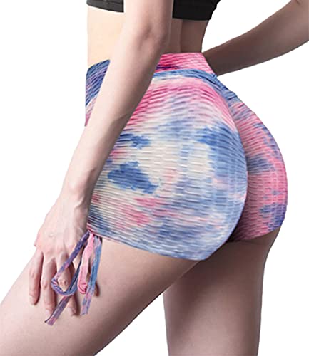 DUROFIT Shorts Sportivi Donna Tie Dye Pantaloncini da Corsa Donna Push Up Pantaloni da Yoga Fitness Donna Vita Alta Allenamento Vita Blu Viola S