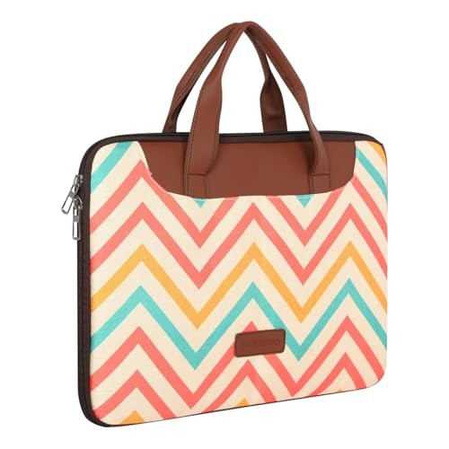 Image of Tabelito Designer Printed Laptop Sleeve for Women (13-15.6 Inch) | Jute & Vegan Leather Office Handbag | Lightweight Stylish Work Bag with Handle