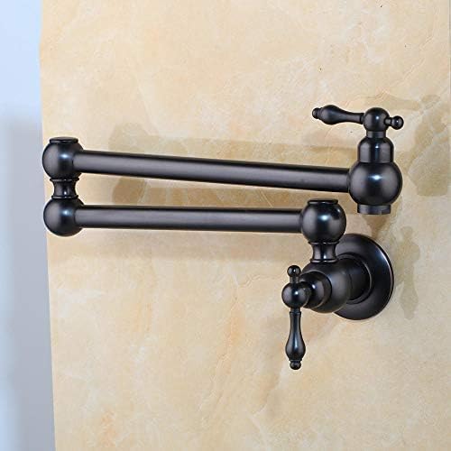 REPLYSAT Bronze Black Pot Filler Double Joint Spout Folding Stretchable Swing Arm Wall Mounted Brass Kitchen Faucet Tap