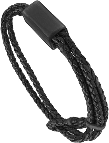 Pulsera ajustable de cuero negro trenzado para hombre miniatura 1