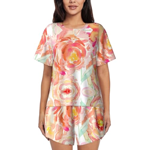 Pyjama femme court léger contre la chaleur ensemble pivoine avec poches