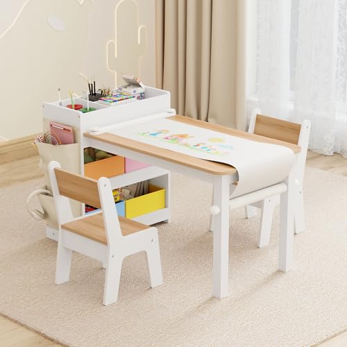 Image of Kids Art Table and Chair Set with 2 Chair & Bins, 41 inch L x 20 inch W, Natural