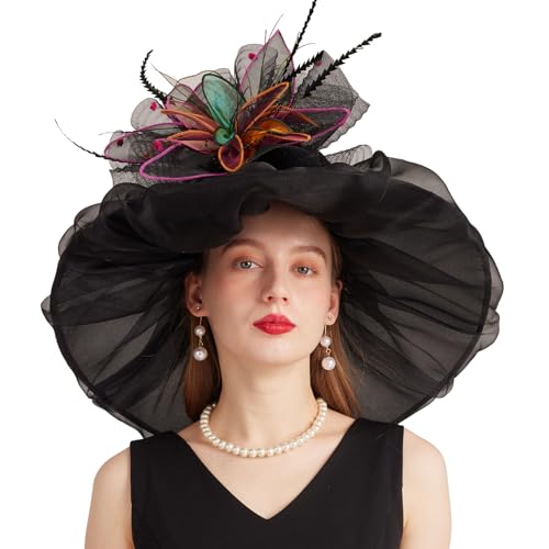 Gorro fascinador Derby para mujer con flores removibles miniatura 3
