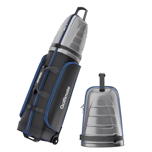 Golf Travel Bag for Airlines with Carbon Fiber Look Hard Top, Protective Club Traveling Cover with Wheel, Golf Club Carrier Case for Airplanes, Thick Padding, Durable Zippers, 2 Spacious Side Pockets