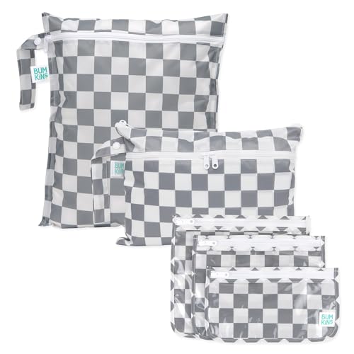 Bumkins Waterproof Wet Bag 5 Pack Gray Check