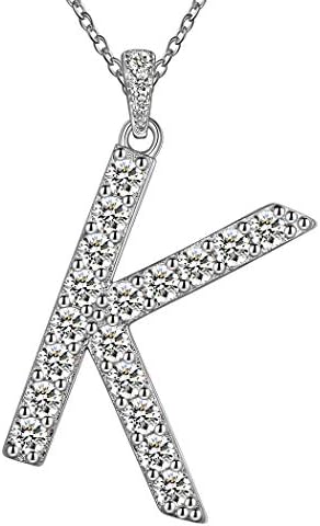 925 Sterling Silver Cubic Zirconia Pave Bling Initial Letter Necklace for Women Mens Capital Letter Pendant Necklace Adjustable Chain Alpabet A - Z Personalized Initial Jewellery Gift for Mom Wife Friends Birthday Christmas Gift