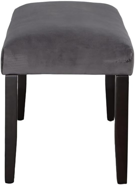 Pemberly Row Transitional Velvet & Wood Dining Bench, 42"W x 21"H x 17"D, Gray Upholstered Seat, Black Solid Hardwood Legs, Ultra-Soft Memory Foam, Elegant Accent Bench for Dining Room or Bedroom Use