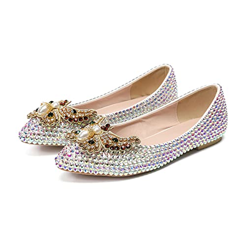 Brautschuhe Damen, Schleifenkleid Spitze Zehen Flache Sandalen Bunte...