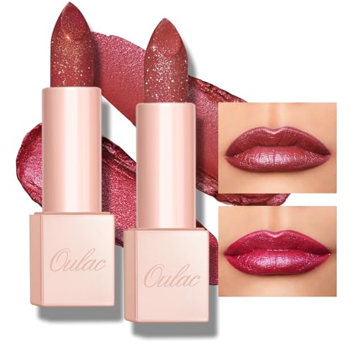 Oulac Pink Glitter Moisturising Lipstick Set, Pink Shimmer Lipsticks for Women Hydrating & Smooth, Glitter Diamond Finish